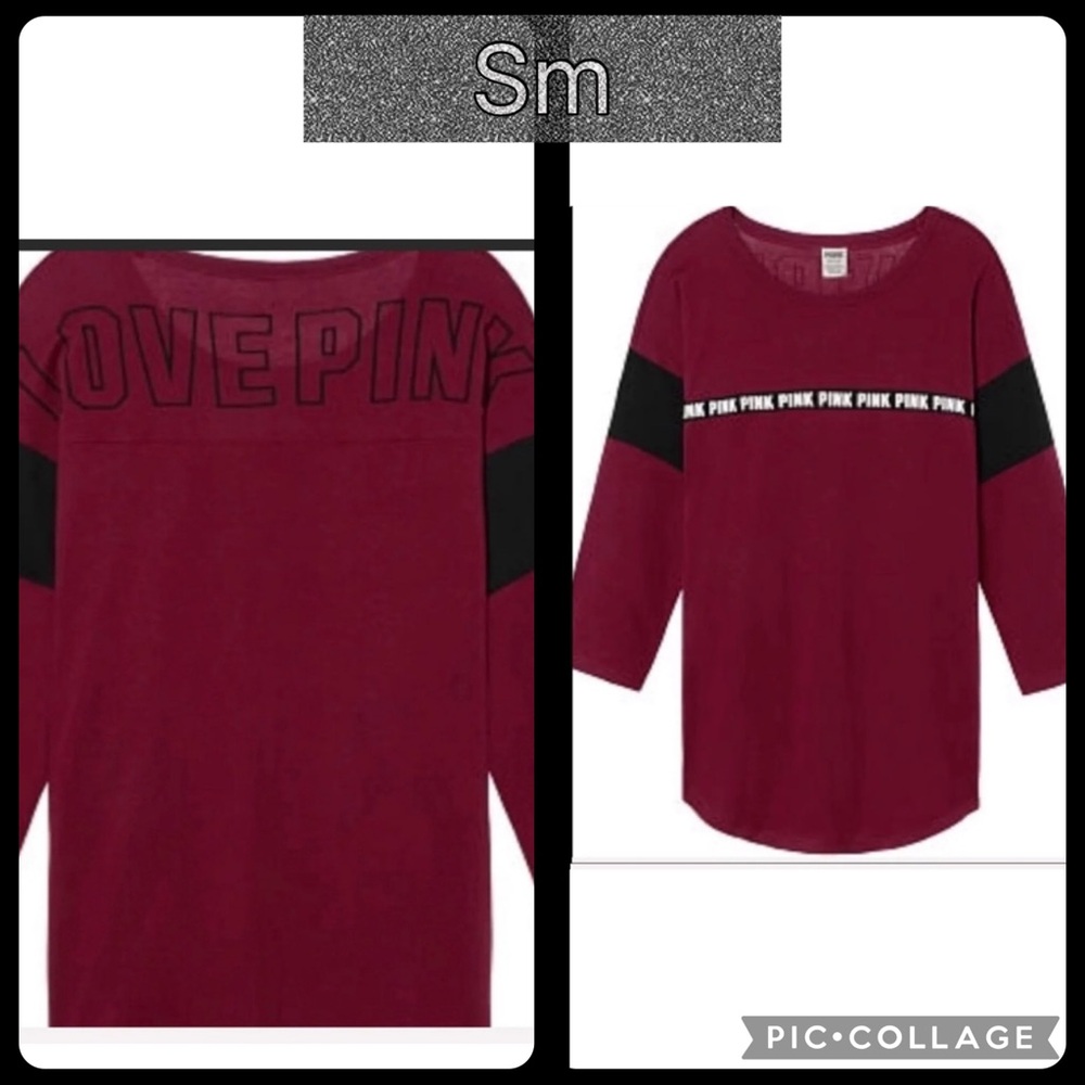 PINK LONG SLEEVE JERSEY TEE RUBY DOG ON SLEEVE LOVE PINK BACK 2017 COLLECTION